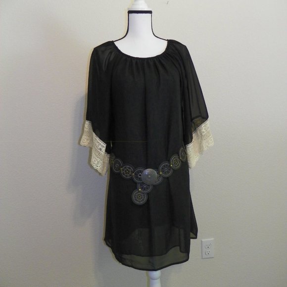 BoHo Peasant Short Black Summer Dress XXL - Picture 2 of 9